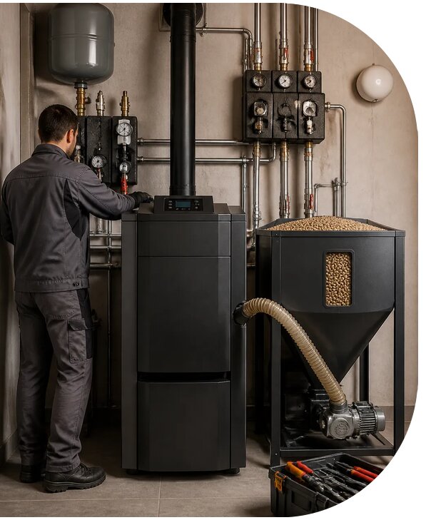 Монтаж пеллетного котла отопления под ключ в Беслане