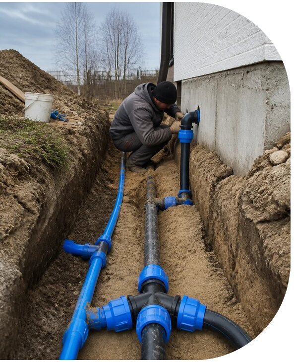 Монтаж наружного водопровода на участке под ключ в Беслане